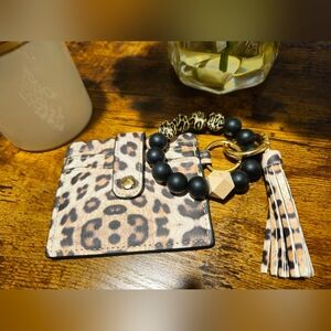 Leopard Print Card Holder with Tassel Keychain